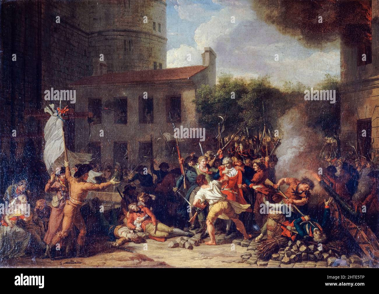 Der Sturm auf die Bastille, 14. 1789. Juli, die Verhaftung des Marquis de Launay, Öl auf Leinwand Gemälde von Charles Thévenin, 1793 Stockfoto