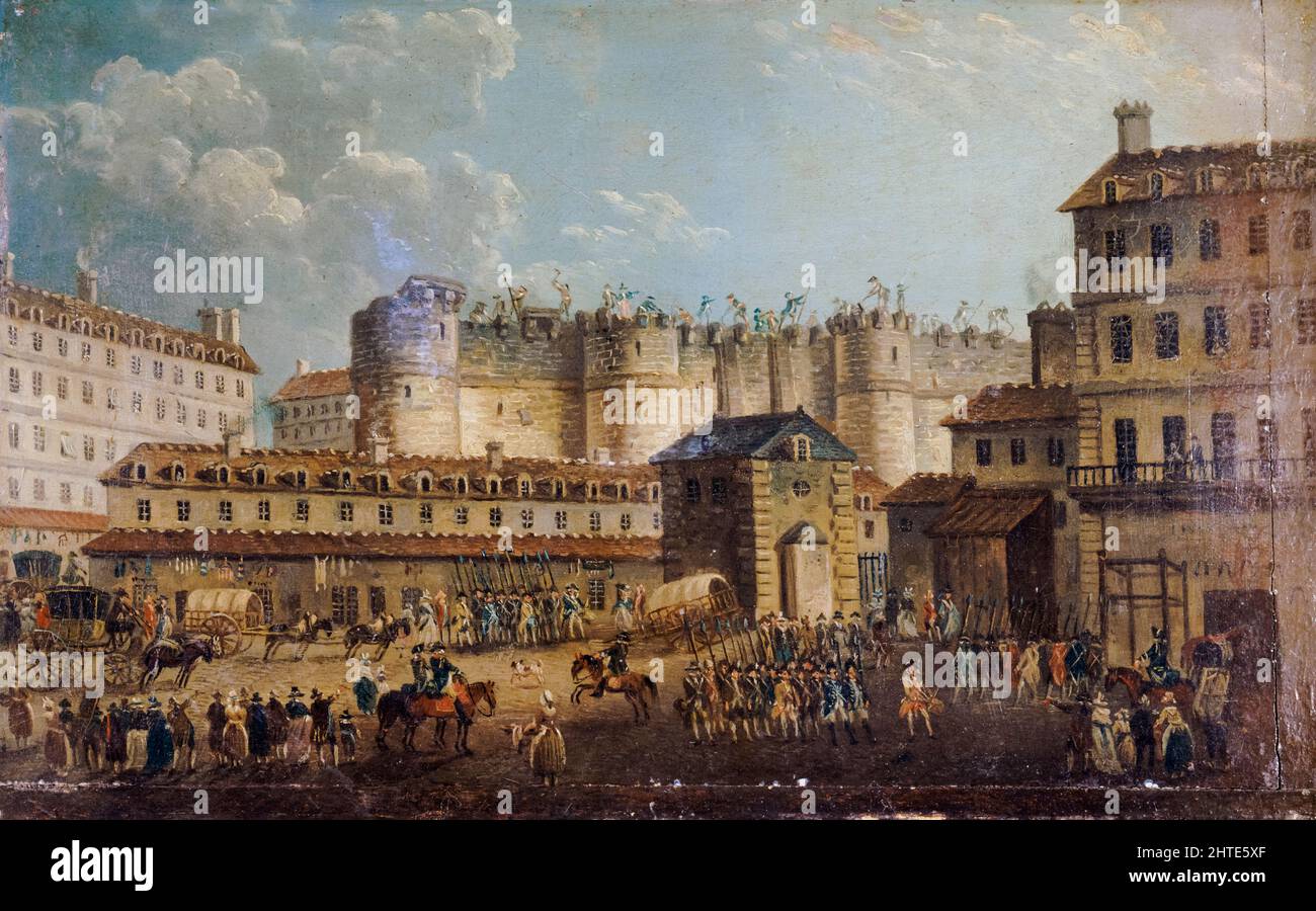 Abriss der Bastille, Juli 17. 1789, Öl auf Holzmalerei von Pierre-Antoine Demachy, 1789 Stockfoto