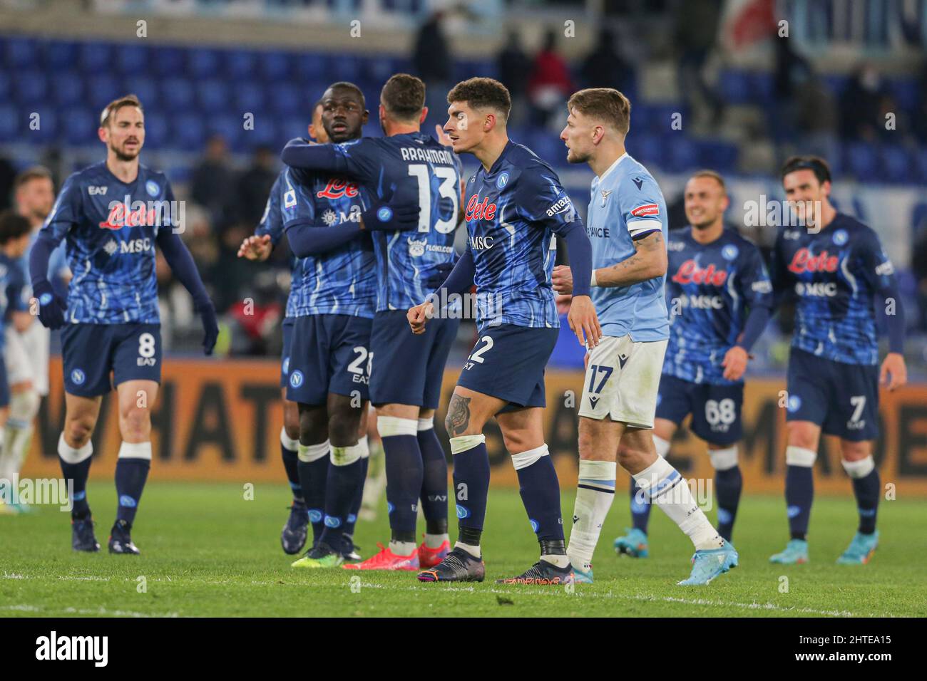 Napoli feiern Siegesspiel während der Serie A Fußballspiel zwischen SS Lazio und SSC Napoli. Napoli gewann 2:1. Stockfoto