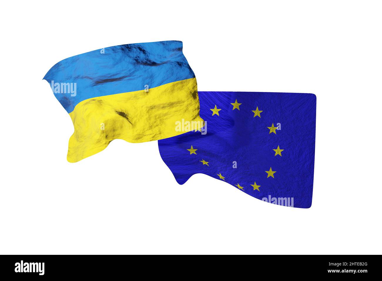 Konzept für den Beitritt der Ukraine zur Europäischen Union. Ukrainische Flagge mit EU-Banner. Stockfoto
