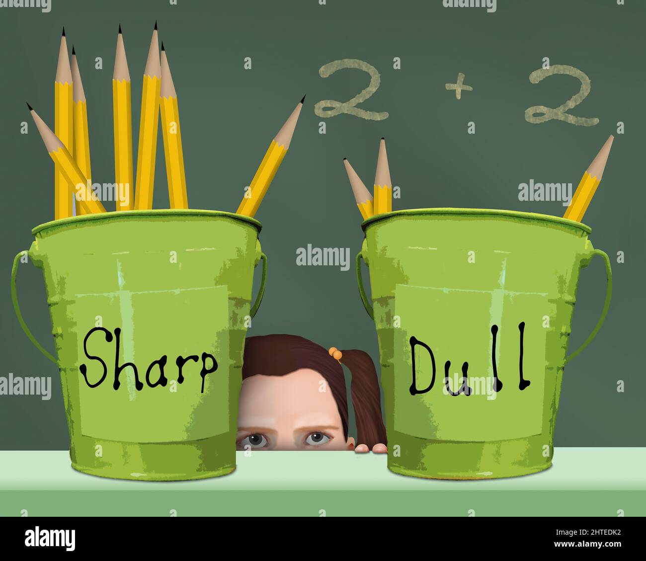 Sharp or Dull gilt für Bleistift, ist aber auch in dieser 3-D-Illustration über Bildung und Studenten eine Metapher für Studenten. Stockfoto