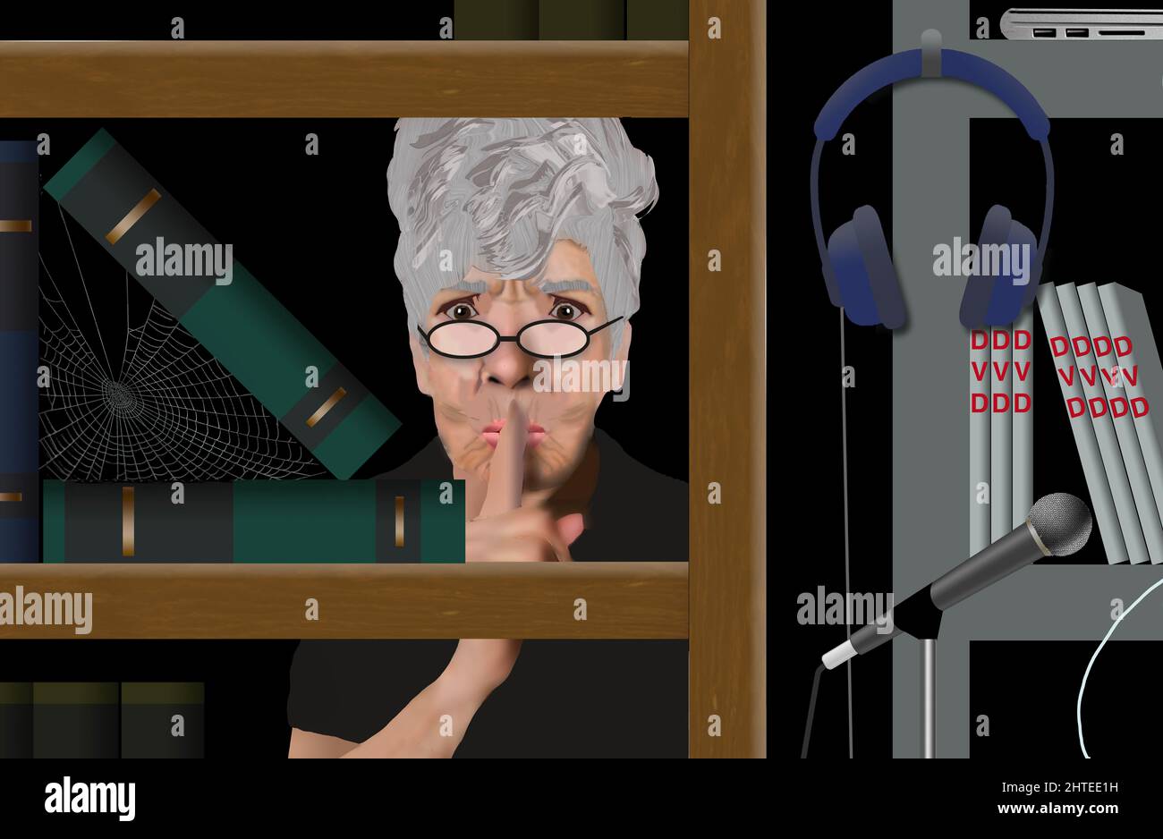 Die moderne Bibliothek ist mehr als nur ein Buch, und diese 3-D-Abbildung zeigt einige der Technologien, die heute in Bibliotheken verwendet werden. Stockfoto