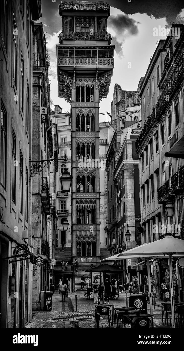 Elevador de Santa Justa, Baixa, Lissabon, Portugal. Stockfoto