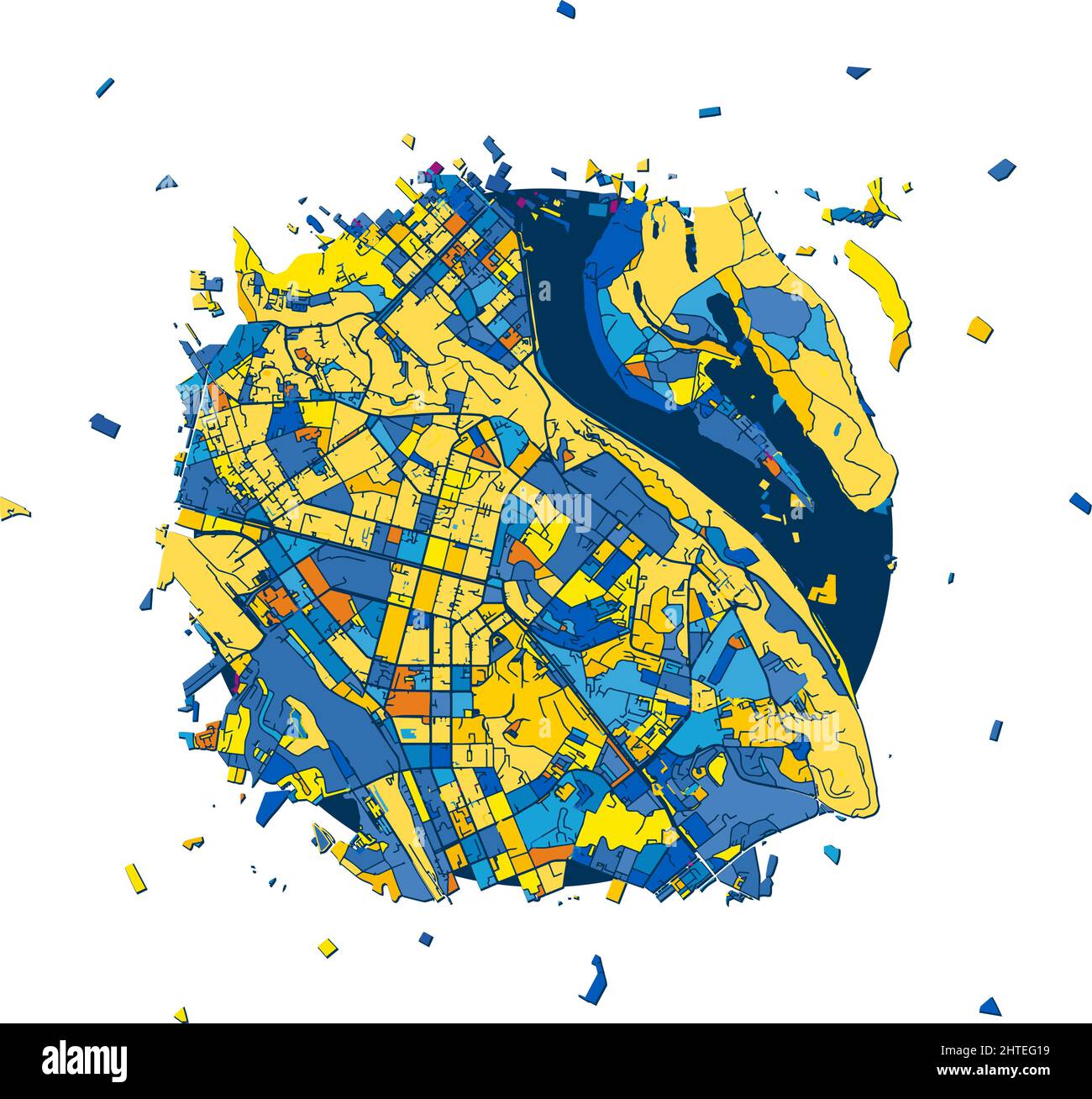 Gelbe und blaue Kreative Karte von Kiew. Save Ukraine Konzept. Vektor Ukrainisches Symbol, Symbol, Schaltfläche.-SupplementalCategories+=Maps Stock Vektor