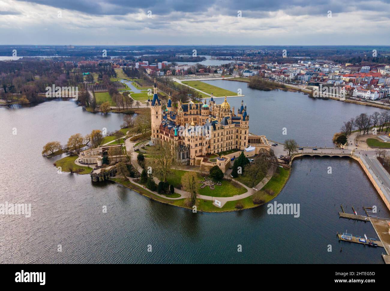 Luftaufnahme von Schloss Schwerin (Deutschland) Stockfoto