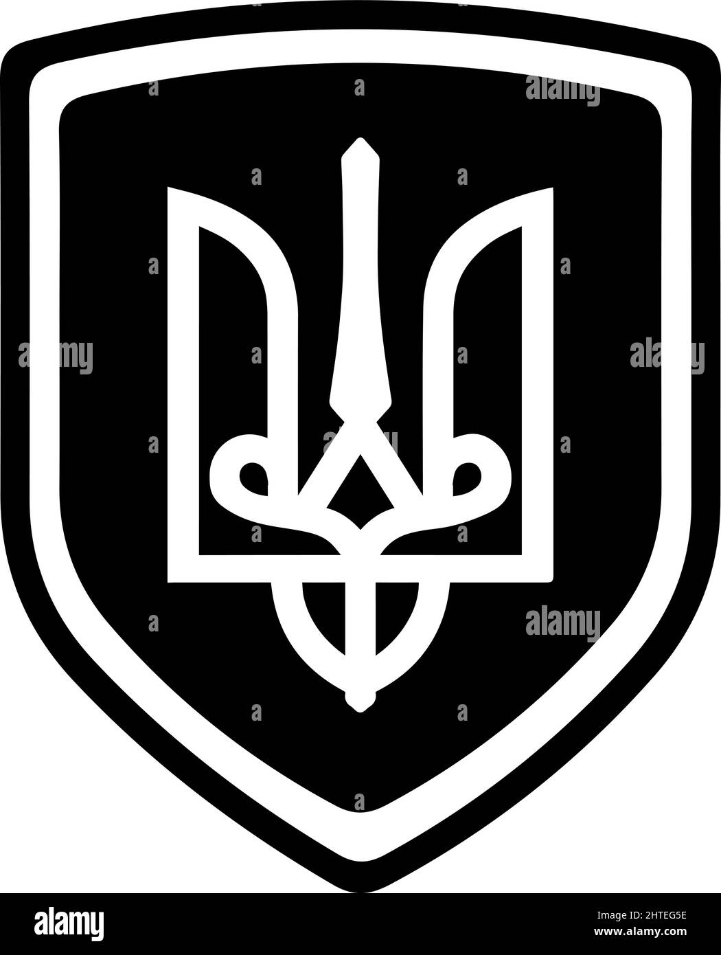 Wappen der Ukraine schwarz-weiß. Symbol auf Schild. Save Ukraine Concept.-SupplementalCategories+=Bilder Stock Vektor