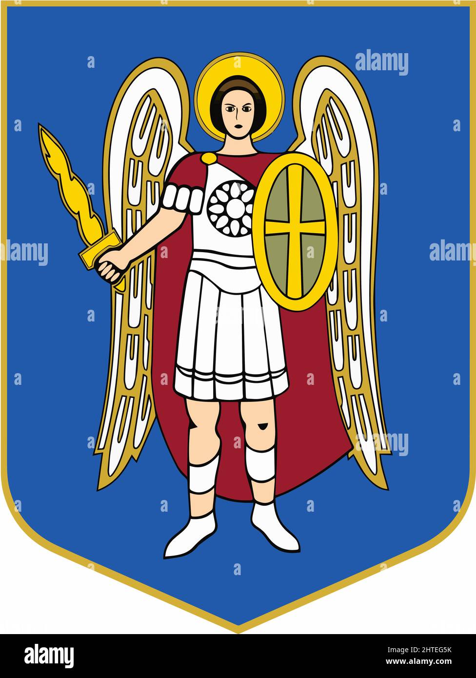 Wappen der Kiewer Ikone auf Schild. Blaues Schild auf Weiß getrennt. Traditionelles Symbol, Symbol, -SupplementalCategories+=Bilder Stock Vektor