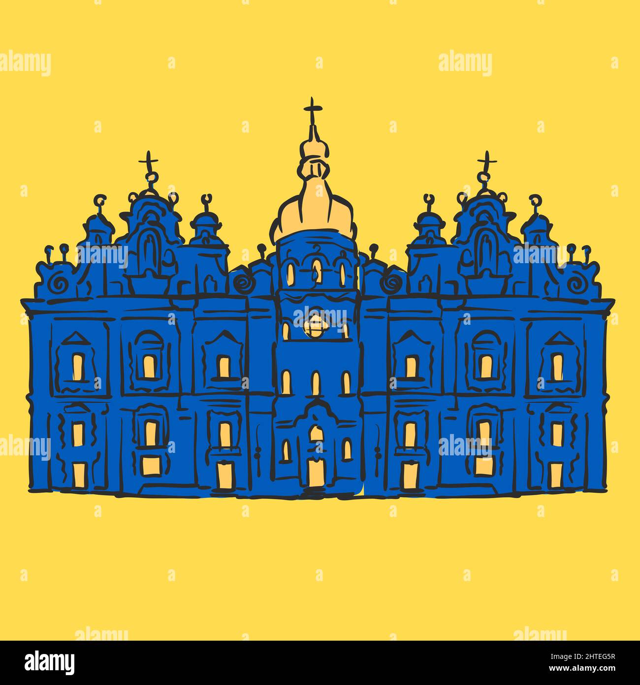 St. Michaels Golden-Domed Monaster. Vektorsymbol für Web- und Druckkonzepte in ukrainischen Farben. Freiheitssymbol, Symbol, Schaltfläche.-ErgänzungKategorien+= Stock Vektor