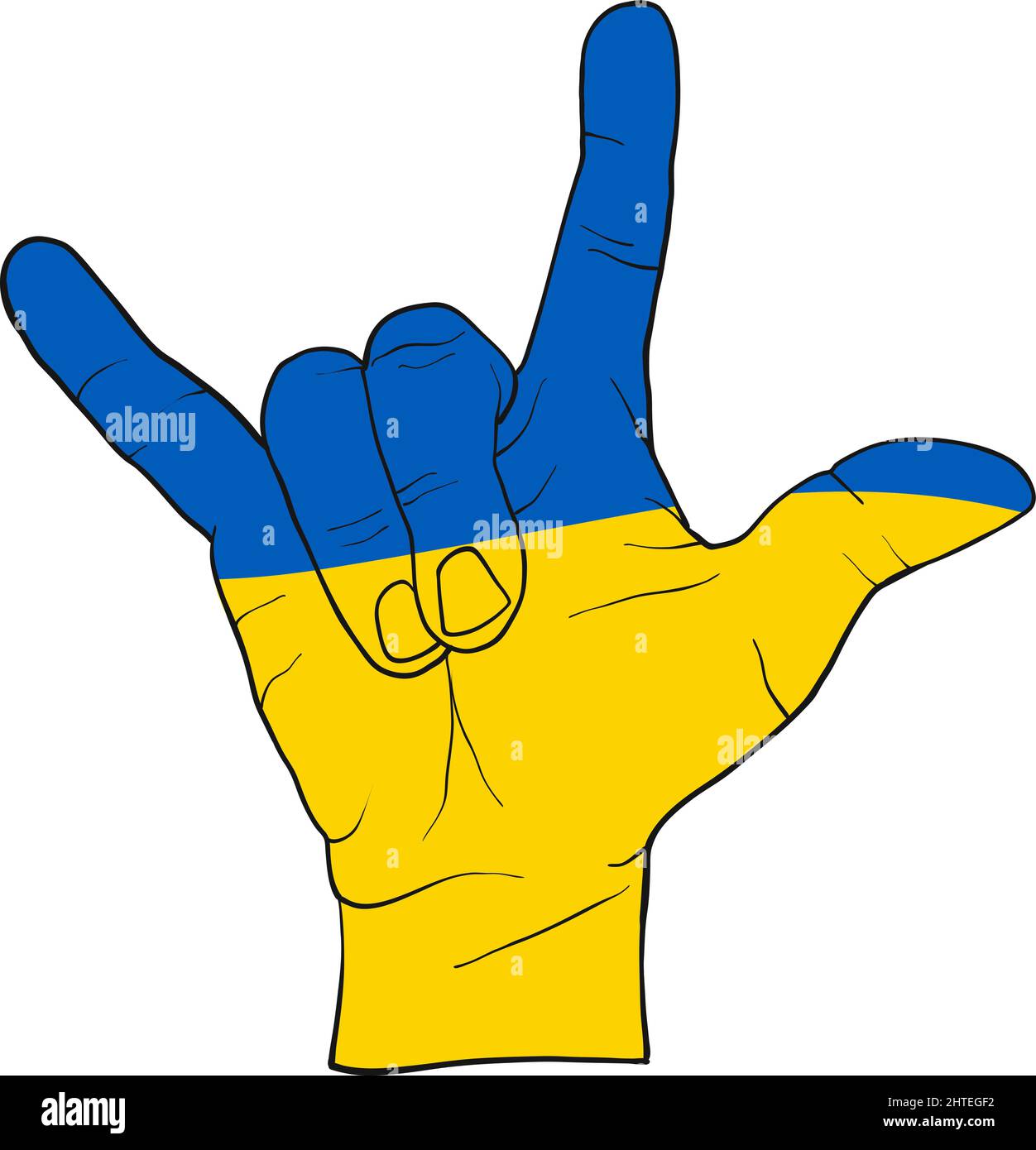 Freiheitssymbol mit drei Fingern. Symbol für die Unterstützung der Menschen in Kiew und der Ukraine. Gemeinsam stark bleiben. Patriotisches Symbol, Icon.-SupplementalCategories+=Bilder Stock Vektor