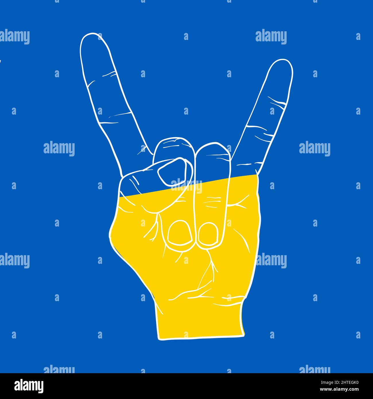 Devil Hand Zeichen für ukrainische Truppen. Symbol für die Unterstützung der Menschen in Kiew und der Ukraine. Gemeinsam stark bleiben. Patriotisches Symbol, Icon.-SupplementalCategories+= Stock Vektor