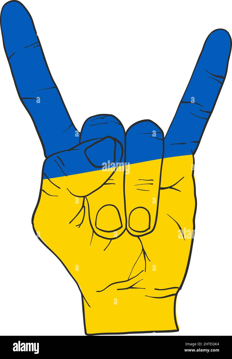 Freiheits-Handzeichen für das ukrainische Volk. Symbol für die Unterstützung der Menschen in Kiew und der Ukraine. Gemeinsam stark bleiben. Patriotisches Symbol, Symbol.-Ergänzungskategorien Stock Vektor