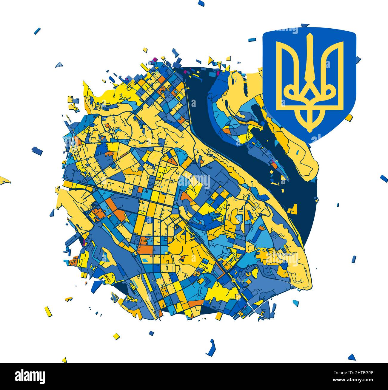 Kiew-Karte und Wappen von Kiew. Save Ukraine Konzept. Vektor Ukrainisches Symbol, Symbol, Schaltfläche.-SupplementalCategories+=Bilder Stock Vektor