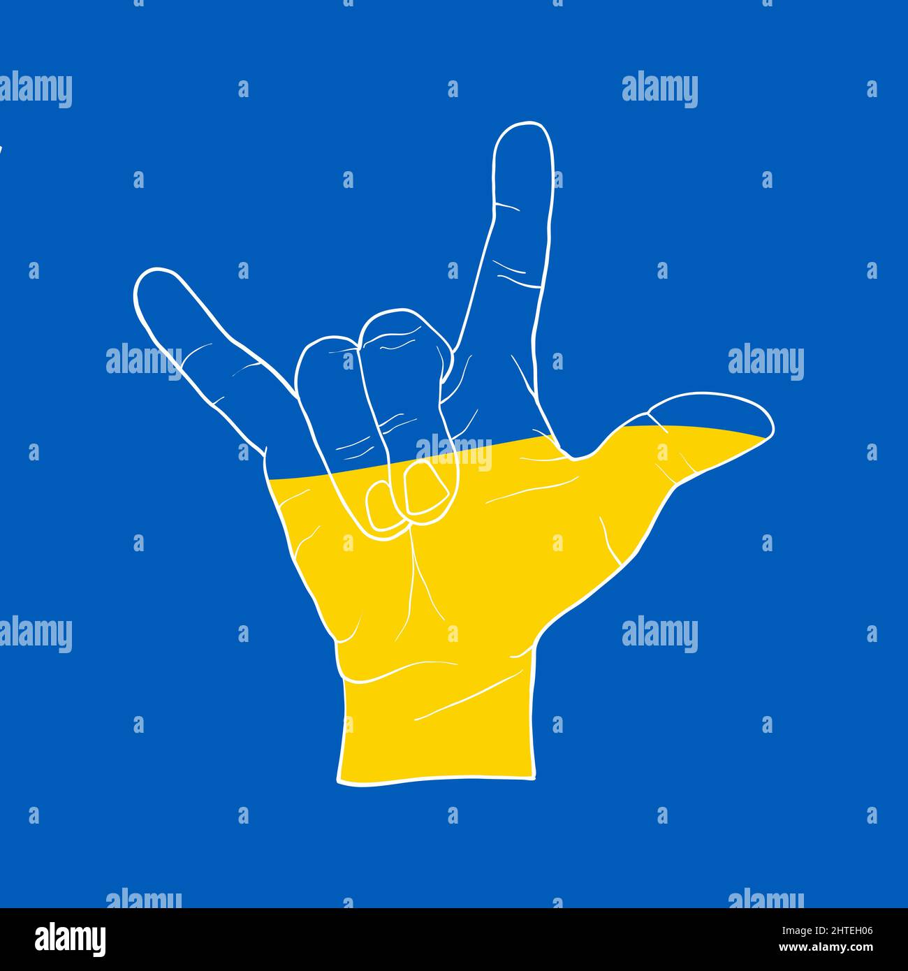 Hupensymbol mit drei Fingern. Symbol für die Unterstützung der Menschen in Kiew und der Ukraine. Gemeinsam stark bleiben. Patriotisches Symbol, Icon.-SupplementalCategories+=Bilder Stock Vektor
