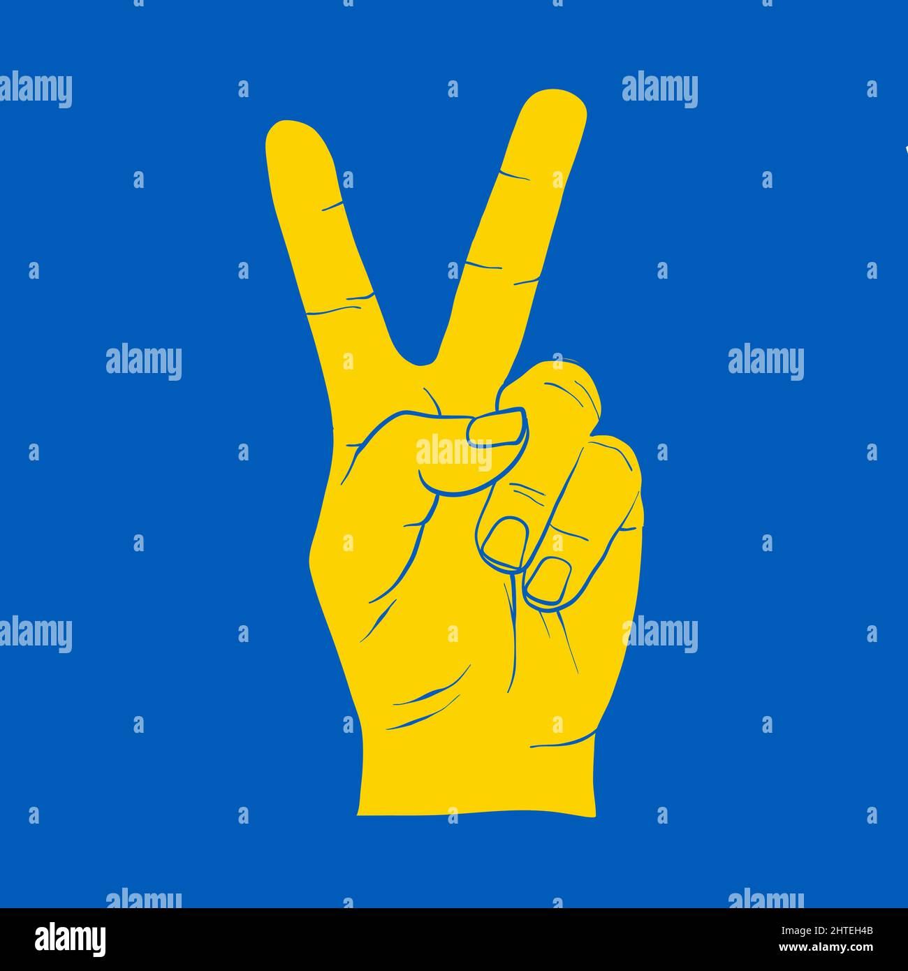Gelbe Friedenshand Symbol Freiheit für die ukraine auf blau. Symbol für die Unterstützung der Menschen in Kiew und der Ukraine. Gemeinsam stark bleiben. Patriotisches Symbol, Symbol.-Suppleme Stock Vektor