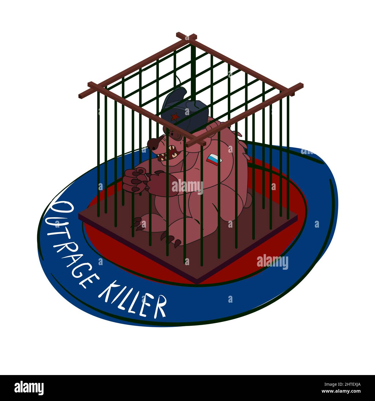 Russischer Bärenmörder in einem Käfig ausgestoßen Vektor-Illustration Stock Vektor