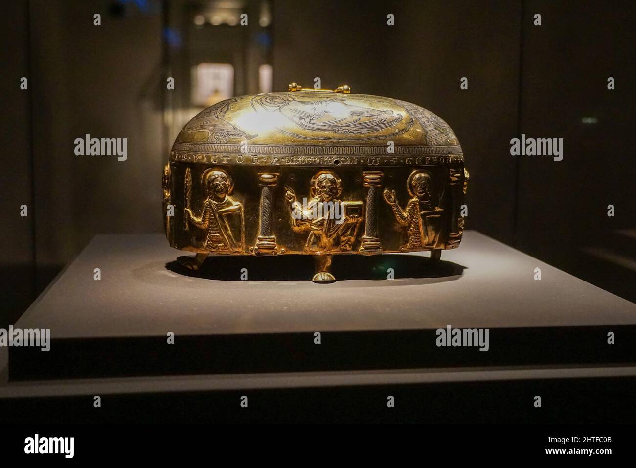 Nahaufnahme von antiken Relikten in einem Museum Stockfoto