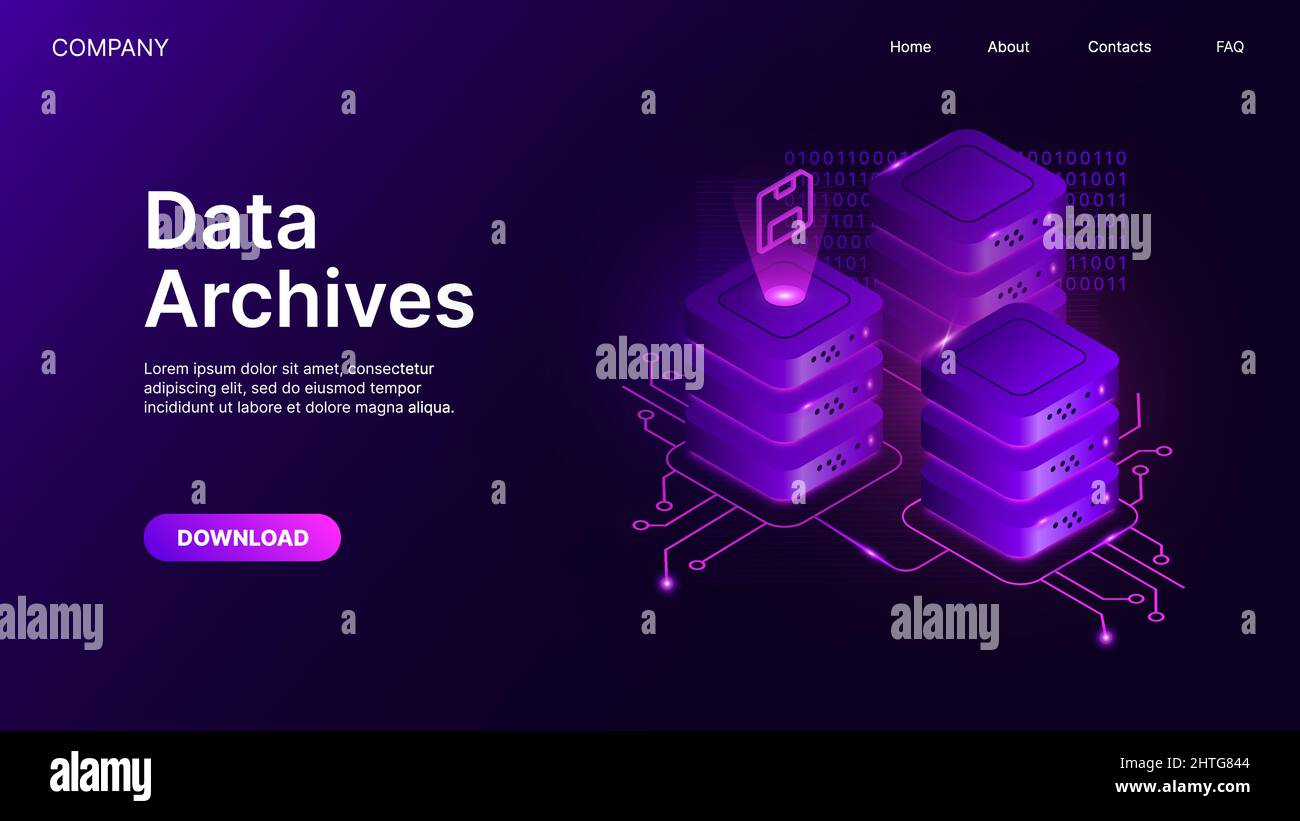 Datenarchiv – Banner-Vorlage. Isometrisches Sicherheitstechnologiekonzept. Webdesign. Vektorgrafik Stock Vektor