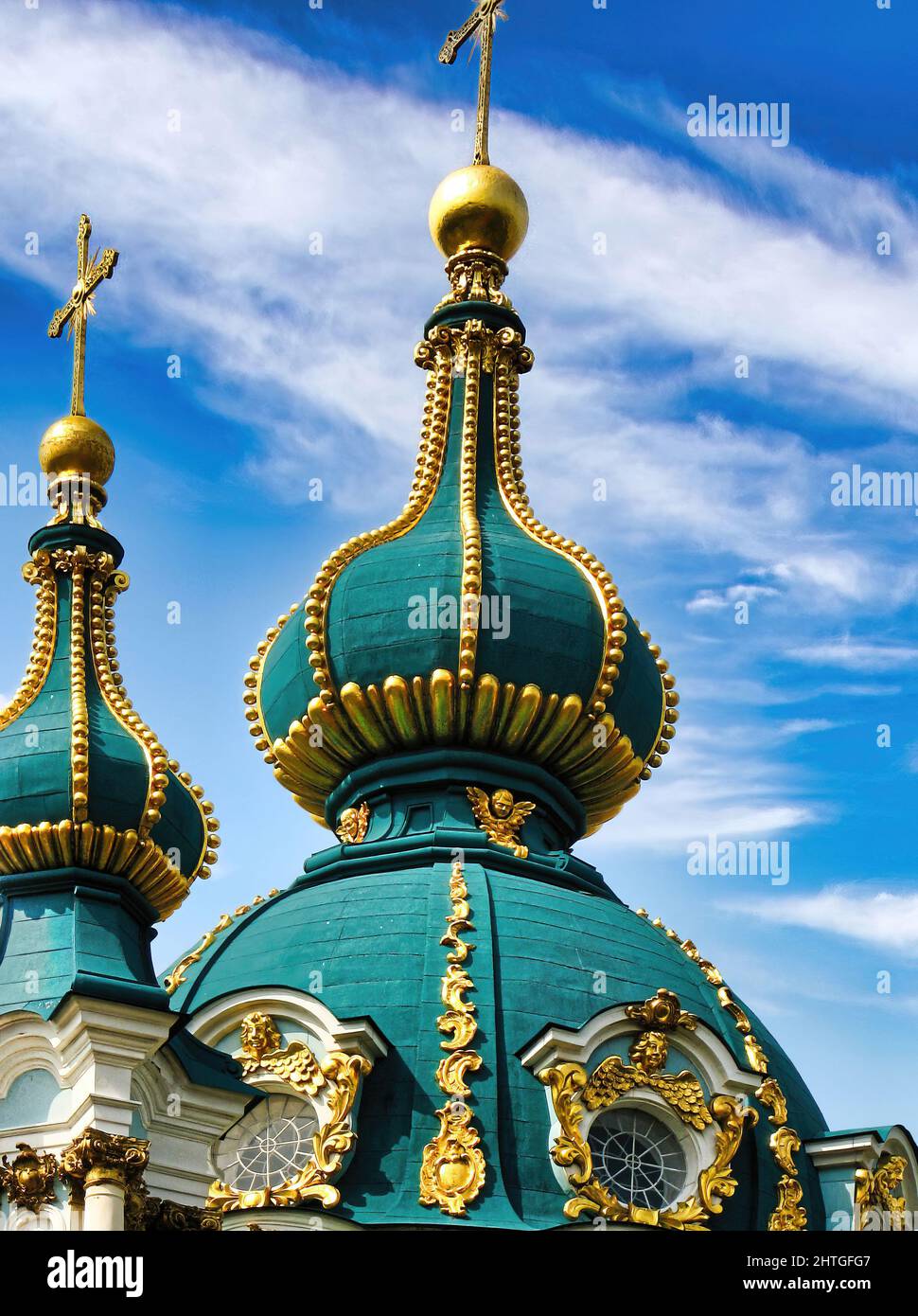 Die Andreaskirche (ukrainisch: Андріївська церква, Andriivska zerkva) ist eine orthodoxe Kirche in Kiew Stockfoto