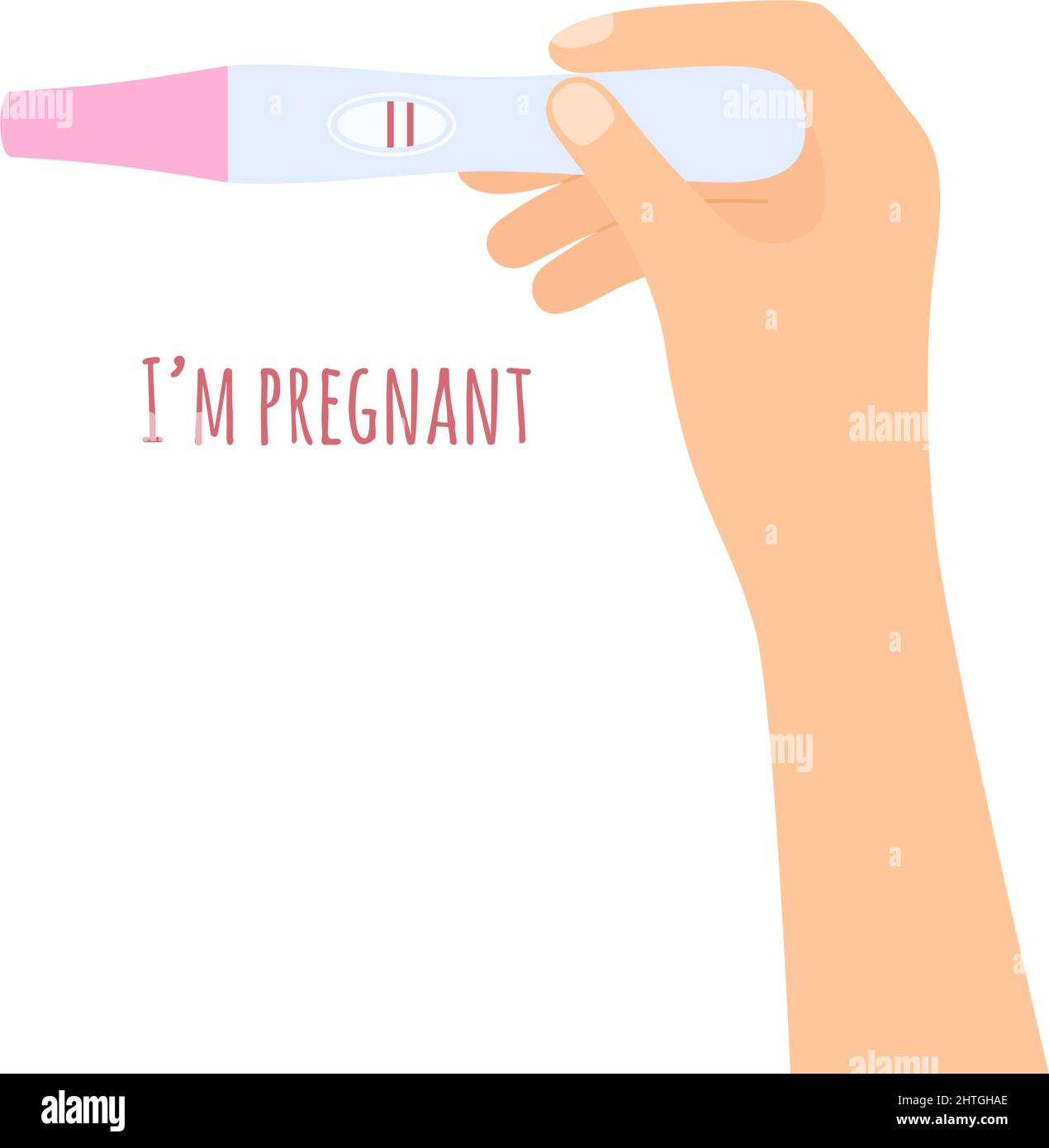 Frauenhand mit positivem Schwangerschaftstest. Baby planen. Vektorgrafik Stock Vektor