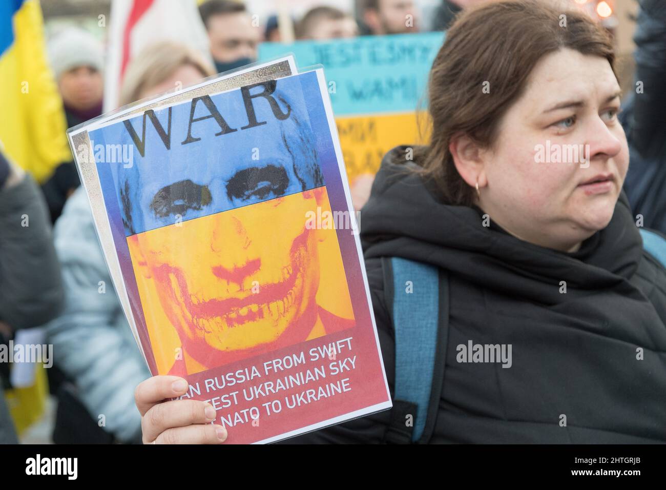 Anti-Kriegs-Protest der Ukrainer gegen russische Invasion in der Ukraine. Danzig, Polen, Februar 26. 2022 © Wojciech Strozyk / Alamy Stock Photo Stockfoto