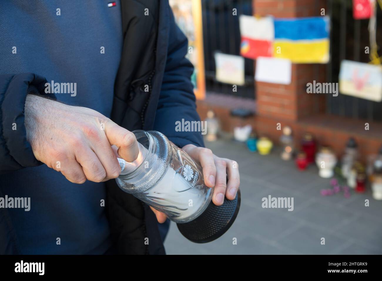 Anti-Kriegs-Protest der Ukrainer gegen russische Invasion in der Ukraine. Danzig, Polen, Februar 28. 2022 © Wojciech Strozyk / Alamy Stock Photo Stockfoto