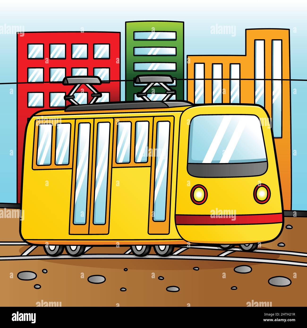 Tram Cartoon Farbige Fahrzeug Illustration Stock Vektor
