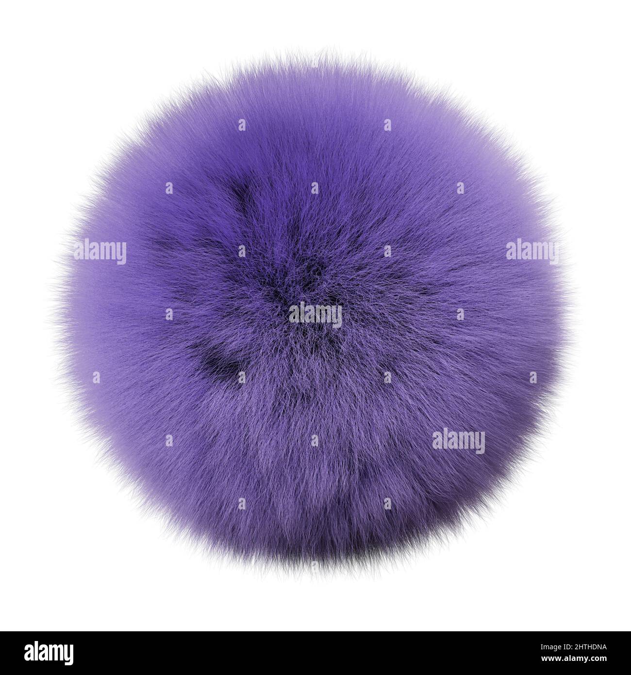 Flauschige Kugel, pelzige violette Kugel isoliert auf weißem Hintergrund Stockfoto