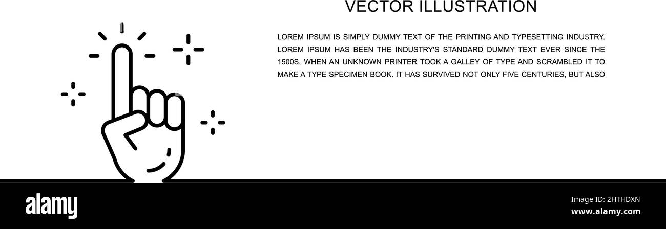 Vektorzeigefinger, saubere Hand, Cursor, klicken Sie auf ein Zeilensymbol. Eine Linie durchlaufend Stock Vektor