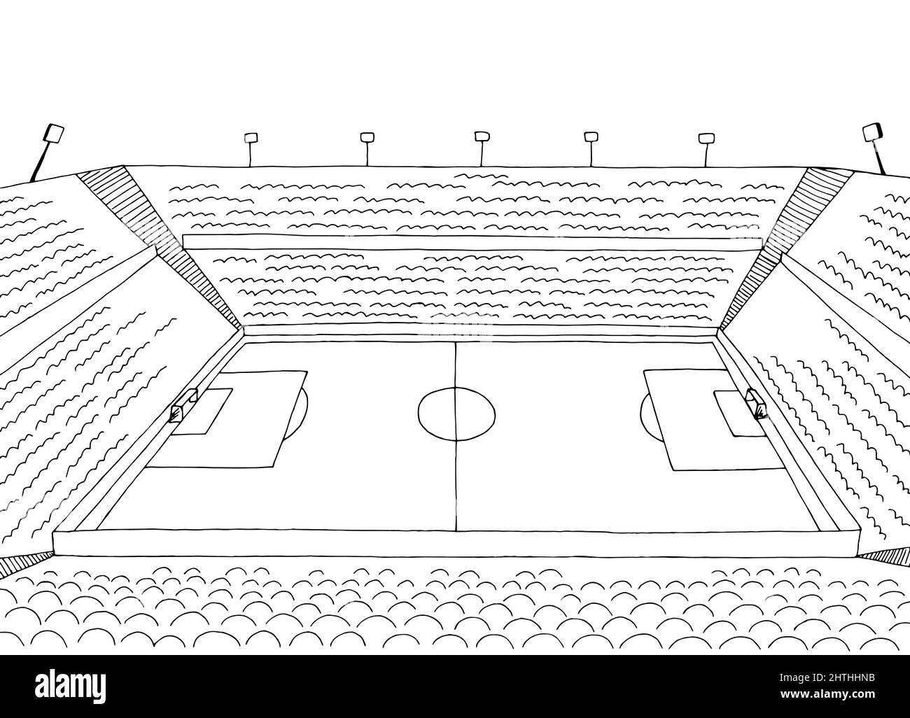 Fußballstadion Fußball Sport Grafik schwarz weiß Skizze Illustration Vektor Stock Vektor