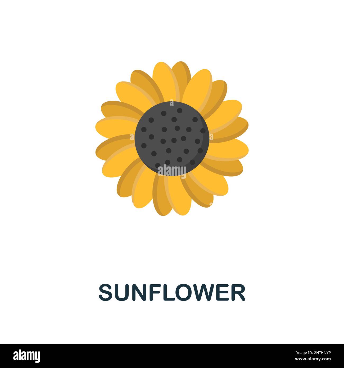 Flaches Sonnenblumensymbol. Farbiger Elementschild aus der Blumensammlung. Flache Sonnenblume Symbol Zeichen für Web-Design, Infografiken und mehr. Stock Vektor
