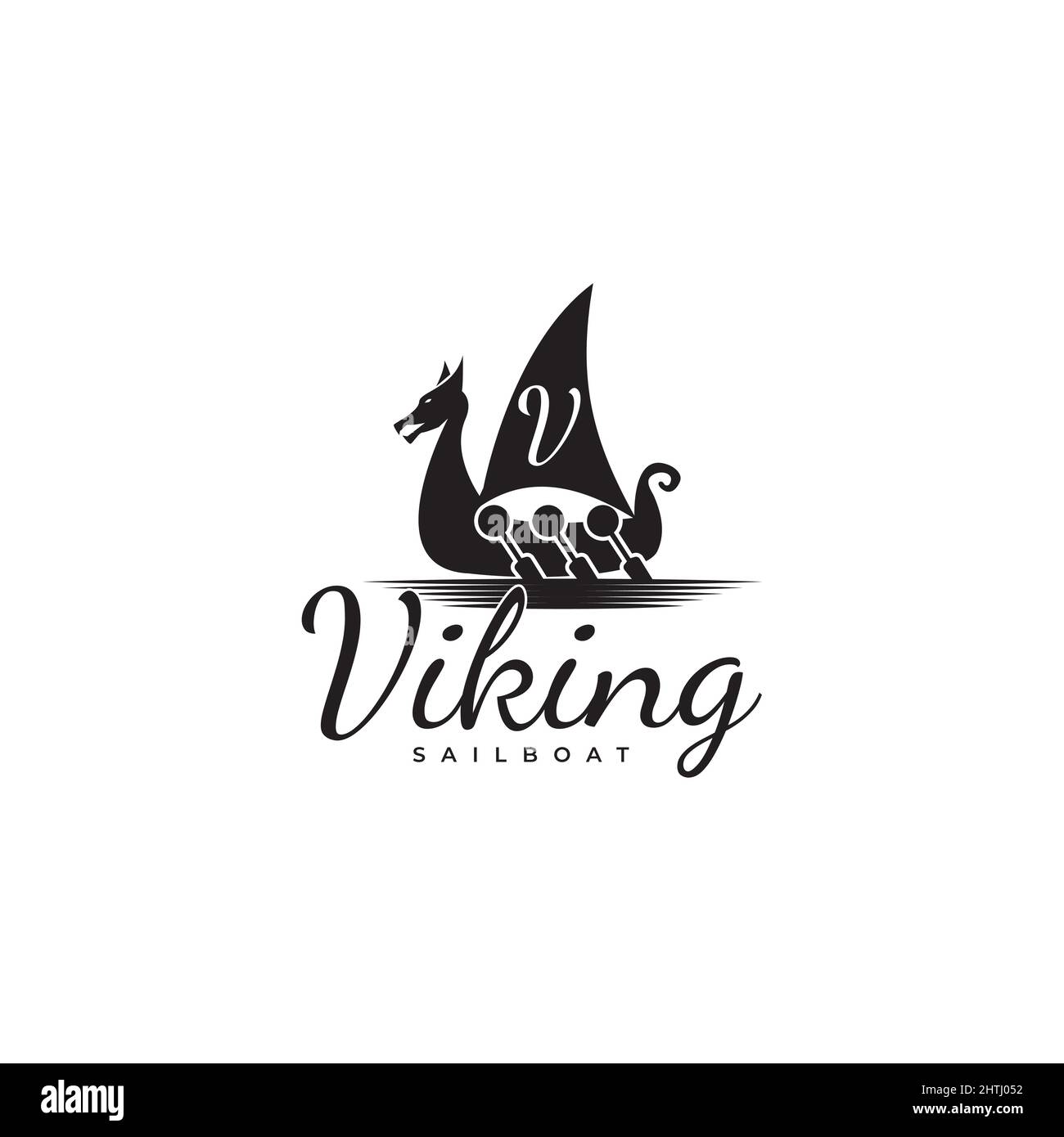 Vintage Vektor-Segel Wikingerschiff mit V Logo Design auf den Segeln Stock Vektor