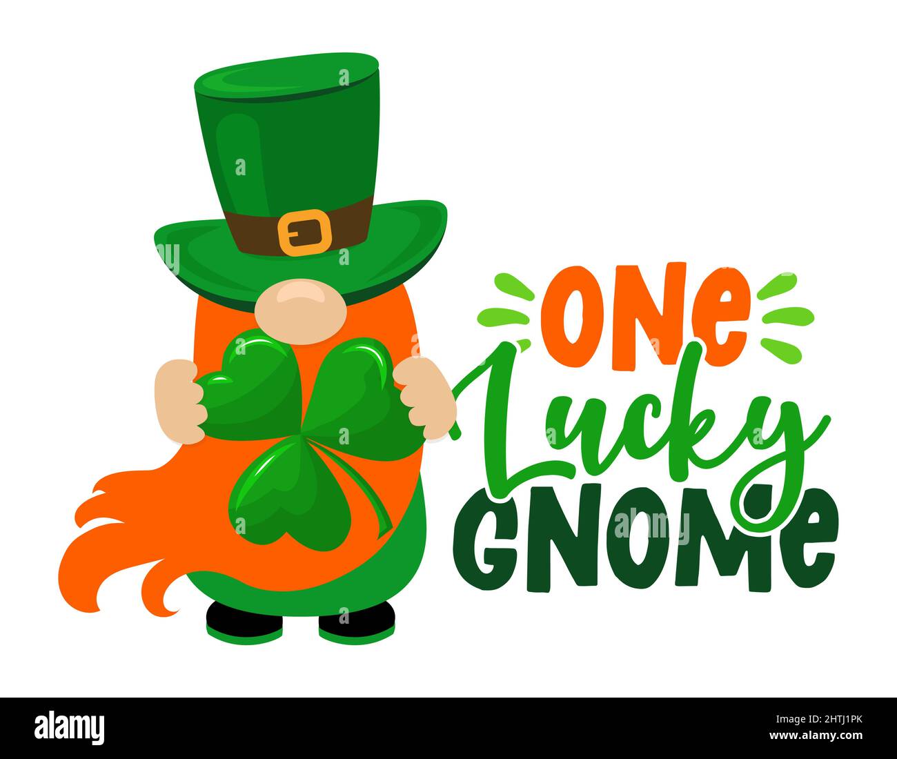 One Lucky Gnome - lustiges St. Patrick's Day inspirierendes Schriftzug Design für Poster, T-Shirt, Karte, Einladung, Aufkleber, Banner, Geschenk. Irischer Kobold Stock Vektor