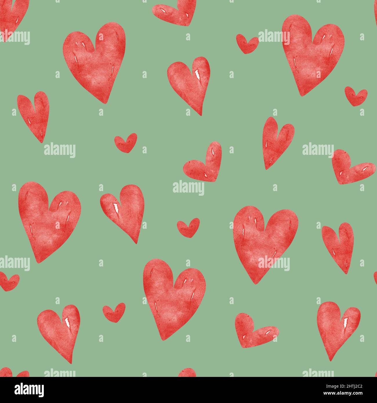 Nahtloses Muster mit roten Aquarellherzen Stockfoto