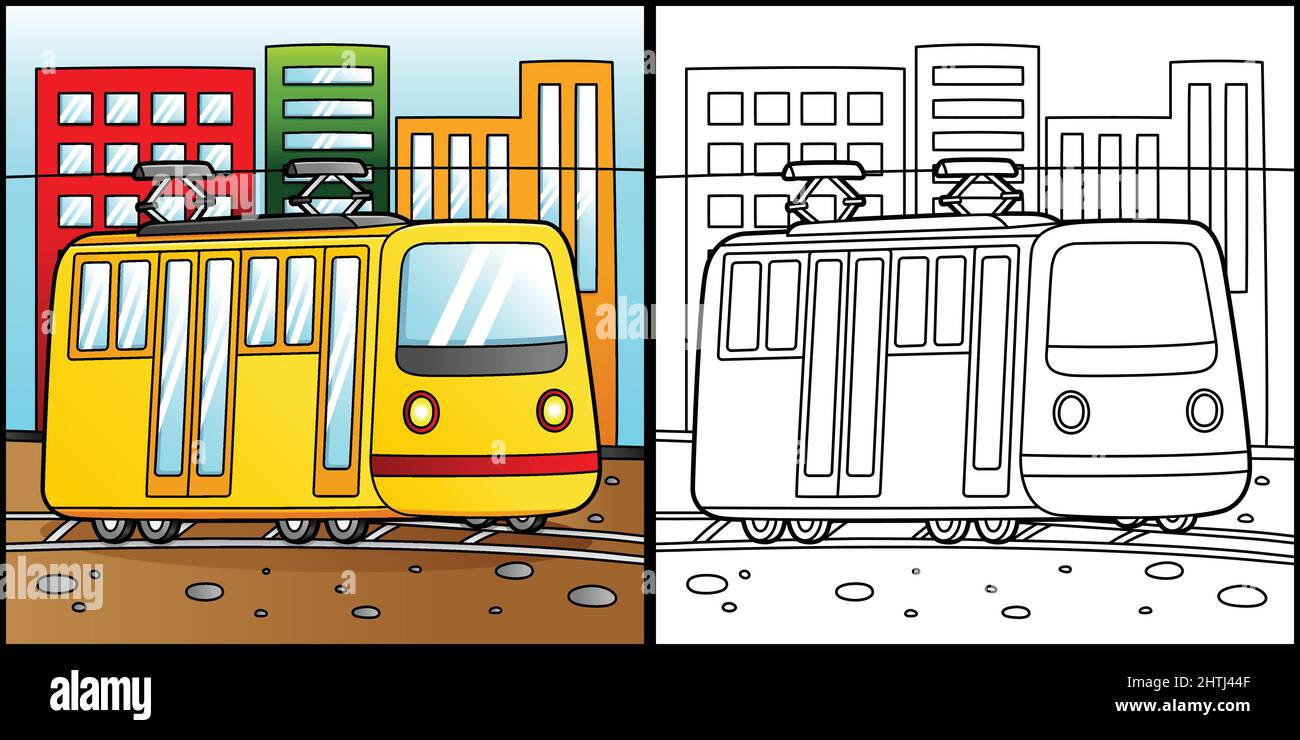 Tram Coloring Page Fahrzeug Illustration Stock Vektor