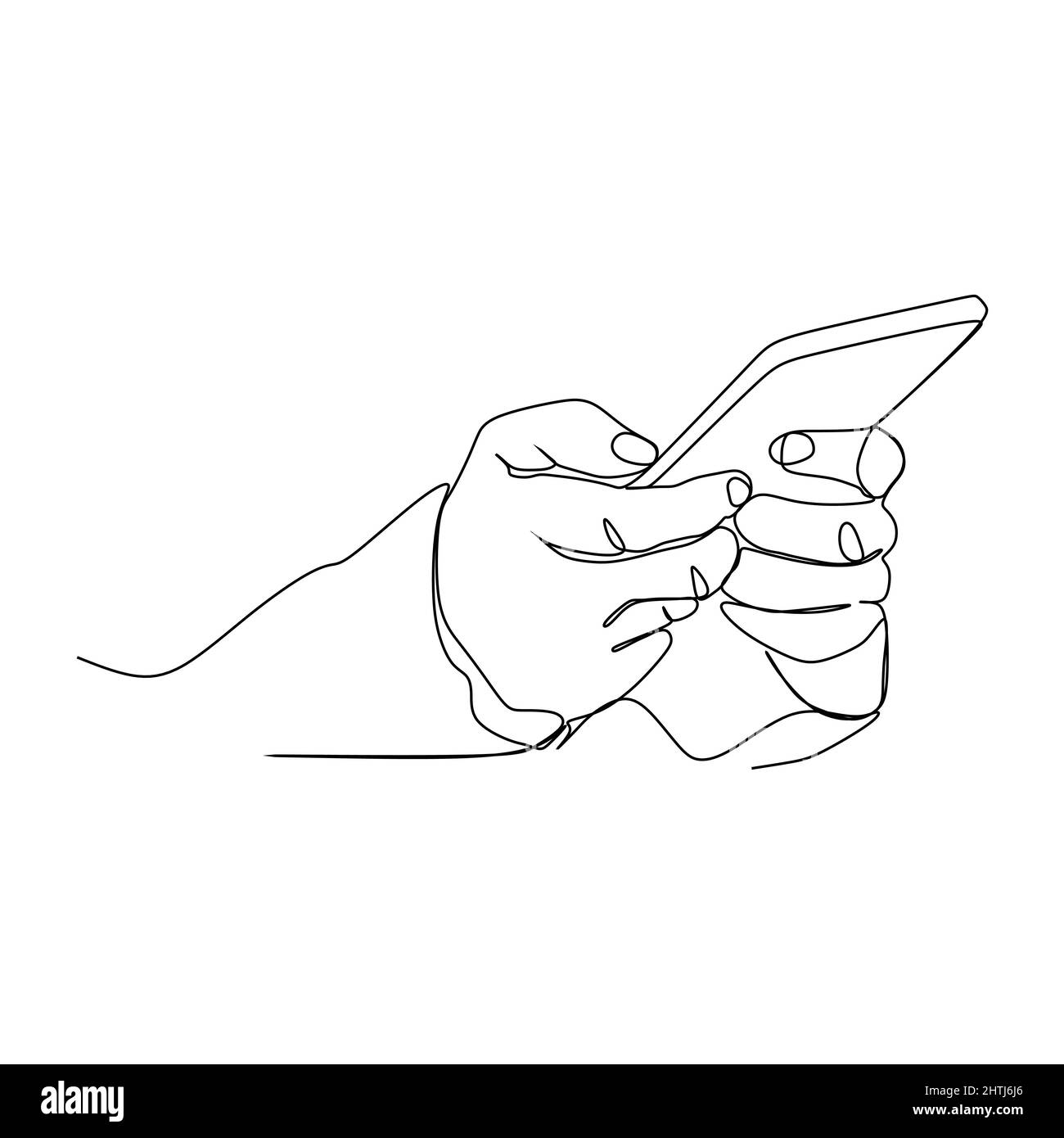 Eine fortlaufende Linienzeichnung eines Hand-Holding-Telefons oder Smartphones. Moderne Vektor Illustration Design von Smart Mobile-Technologie Thema. Stock Vektor