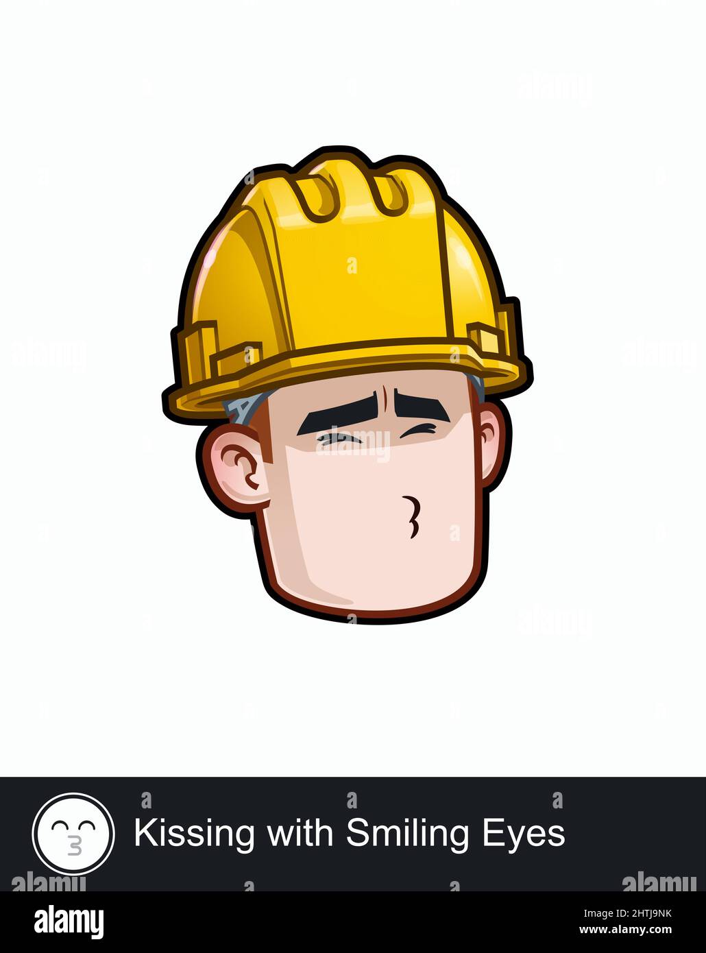 Ikone eines Bauarbeiters Gesicht mit Küssen mit lächelnden Augen emotionaler Ausdruck. Alle Elemente übersichtlich auf gut beschriebenen Ebenen und Gruppen. Stock Vektor