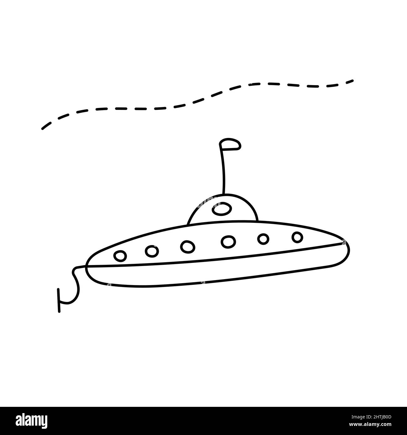 Ein militärisches U-Boot. Handgezeichnete Drucke und Doodle. Stock Vektor