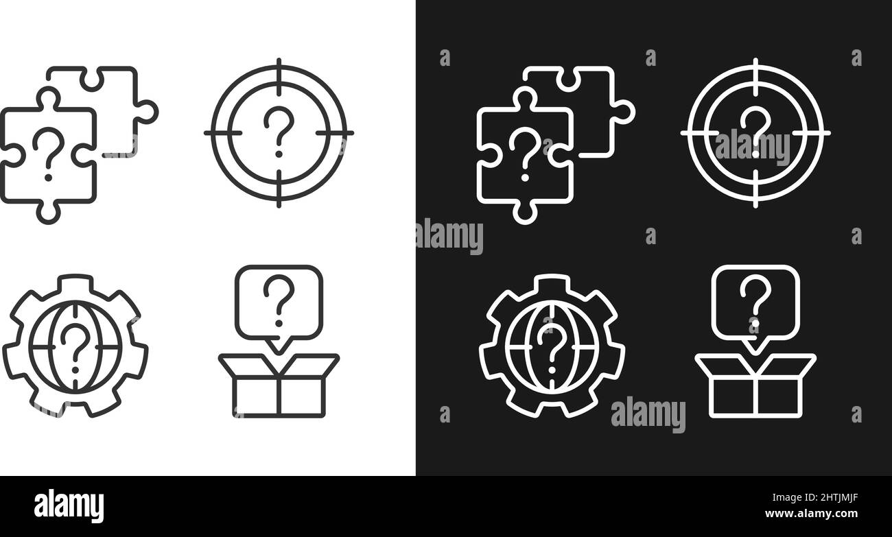 Suche nach neuen Problemlösungen lineare Symbole für den dunklen, hellen Modus Stock Vektor