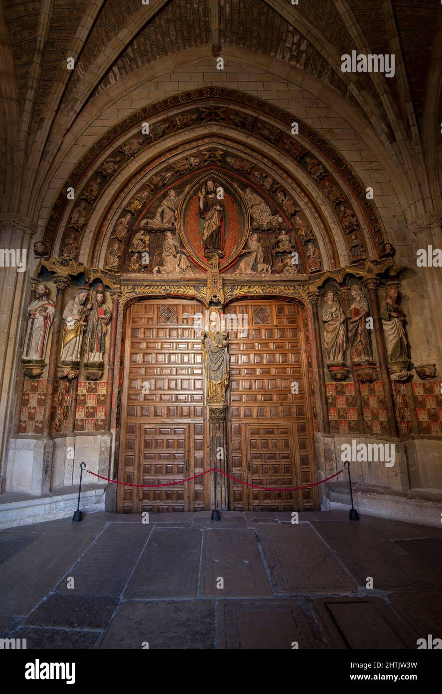 Catedral de León, portada de la Virgen del Dado Stockfoto