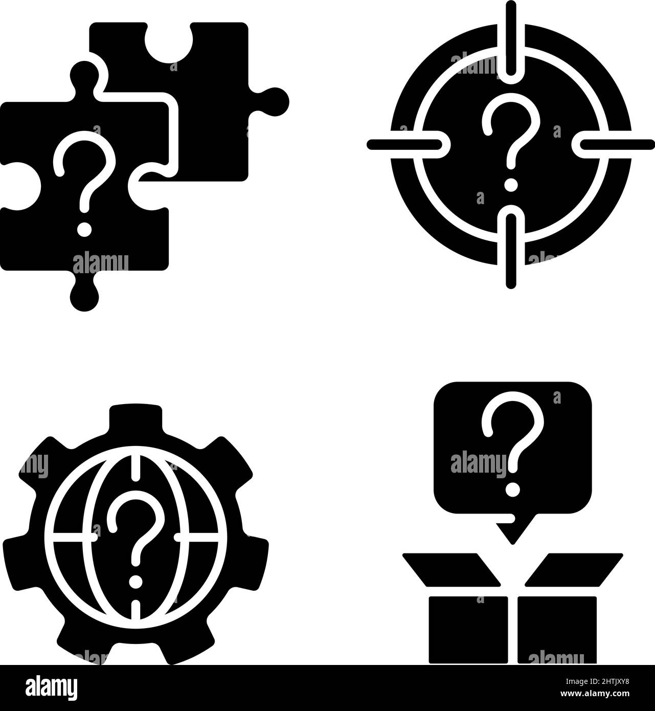 Suche nach neuen Problemlösungen schwarze Glyphen-Symbole auf weißem Raum gesetzt Stock Vektor