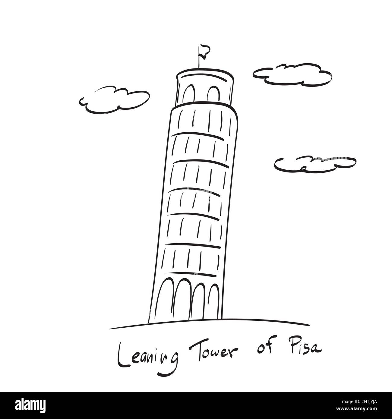Schiefen Turm von pisa Italien Illustration Vektor Hand gezeichnet isoliert auf weißem Hintergrund Linie Kunst. Stock Vektor