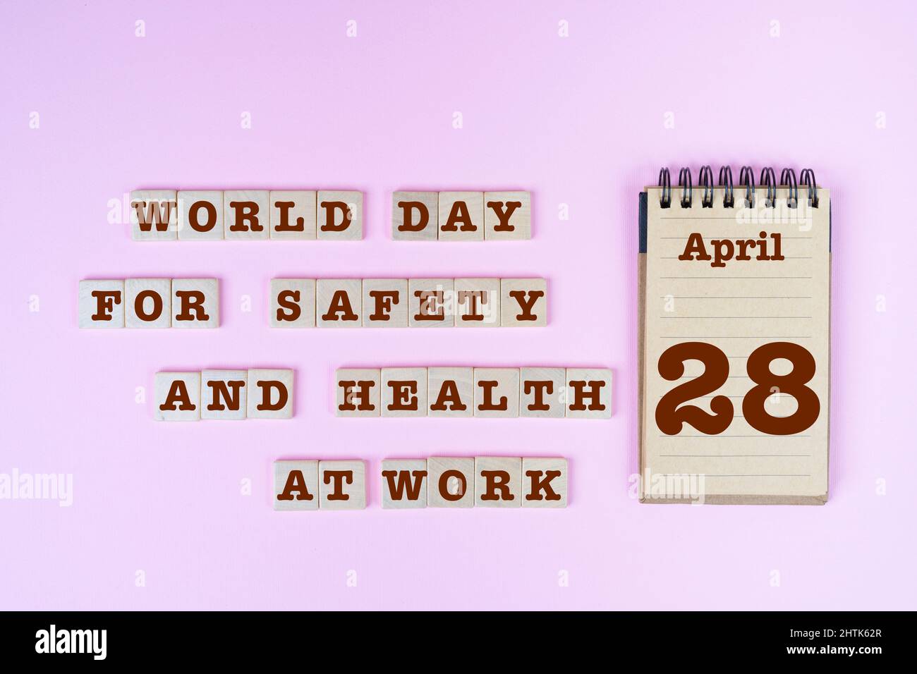 Feier Konzept des Welttages der Vereinten Nationen für Sicherheit und Gesundheit am Arbeitsplatz am 28. April Stockfoto