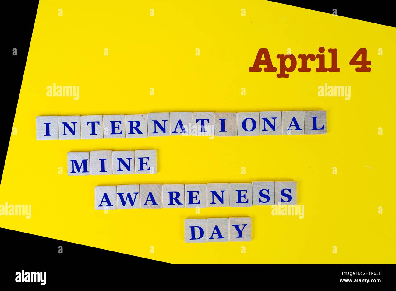 Konzept für die Feier des Internationalen Minenbewusstseins der Vereinten Nationen am 04. April. Stockfoto