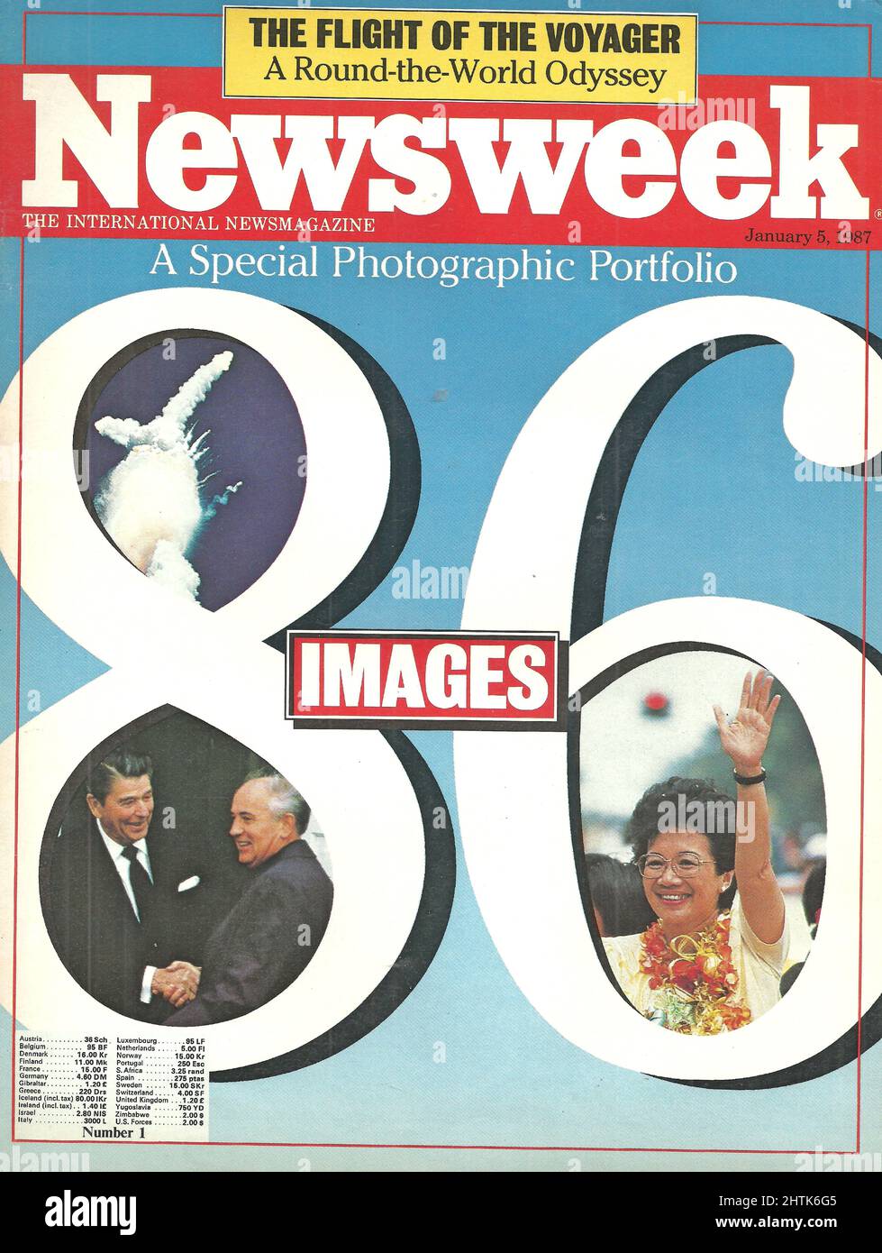 Newsweek Cover Januar 5 1987 Eine besondere fotografische Mappe der Flug der voyager Eine Weltreise Stockfoto