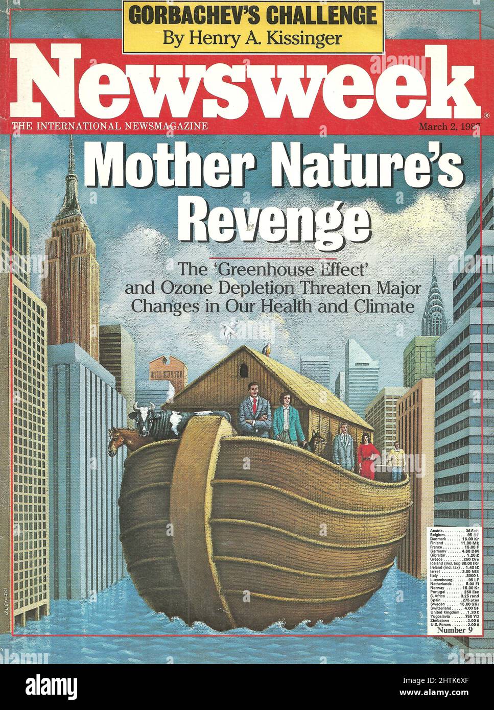 Newsweek Cover 2. März 1987, Mother's Nature Revenge, The Greenhouse Effect, Cover von Rafal Olbinski Stockfoto