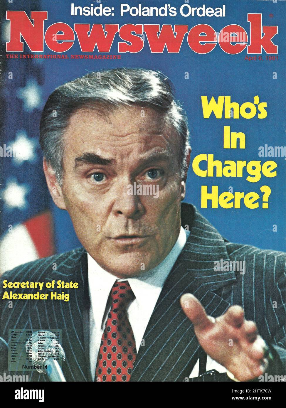 Newsweek Cover April 6 1981 Außenminister Alexander Haig Inside: Polens Martyrium Stockfoto