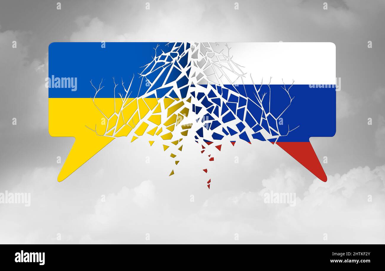 Ukraine Russland Krieg Krise und slawische Konflikt Konzept als ukrainische und russische politische Kommunikation Kampf als Problem aufgrund von Sicherheitsstreitigkeiten. Stockfoto