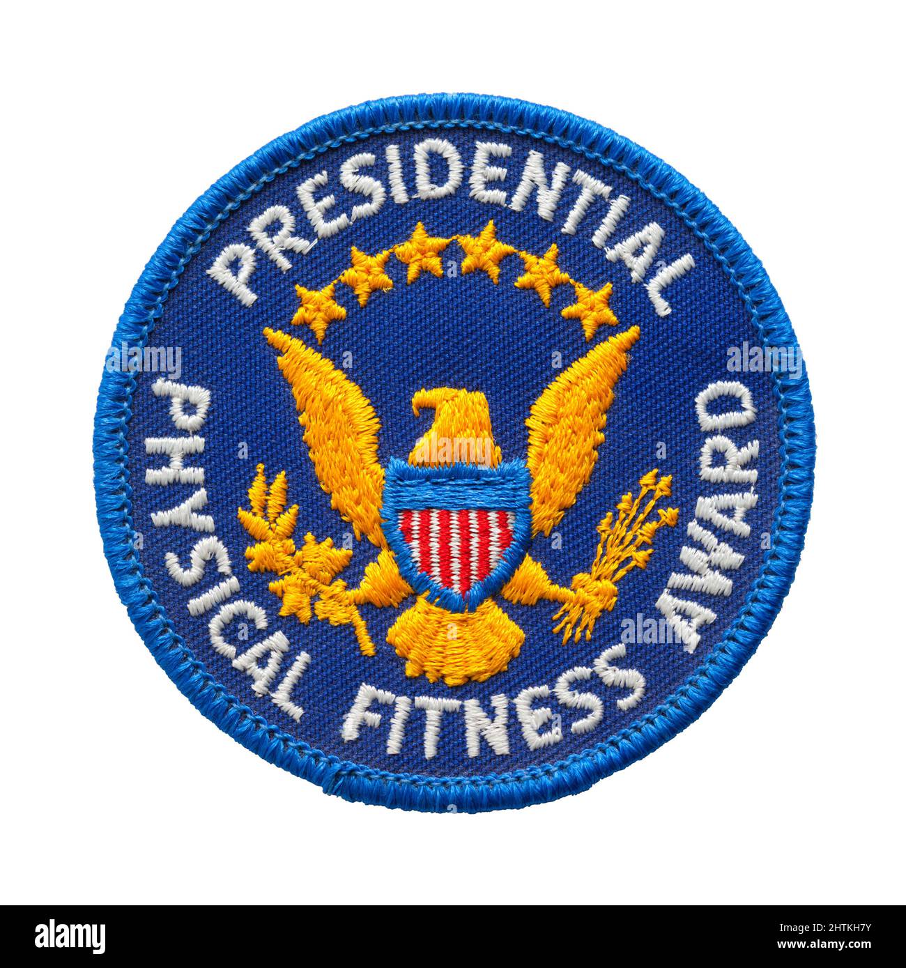 Blue Presidential Physical Fitness Award Aufnäher auf Weiß. Stockfoto