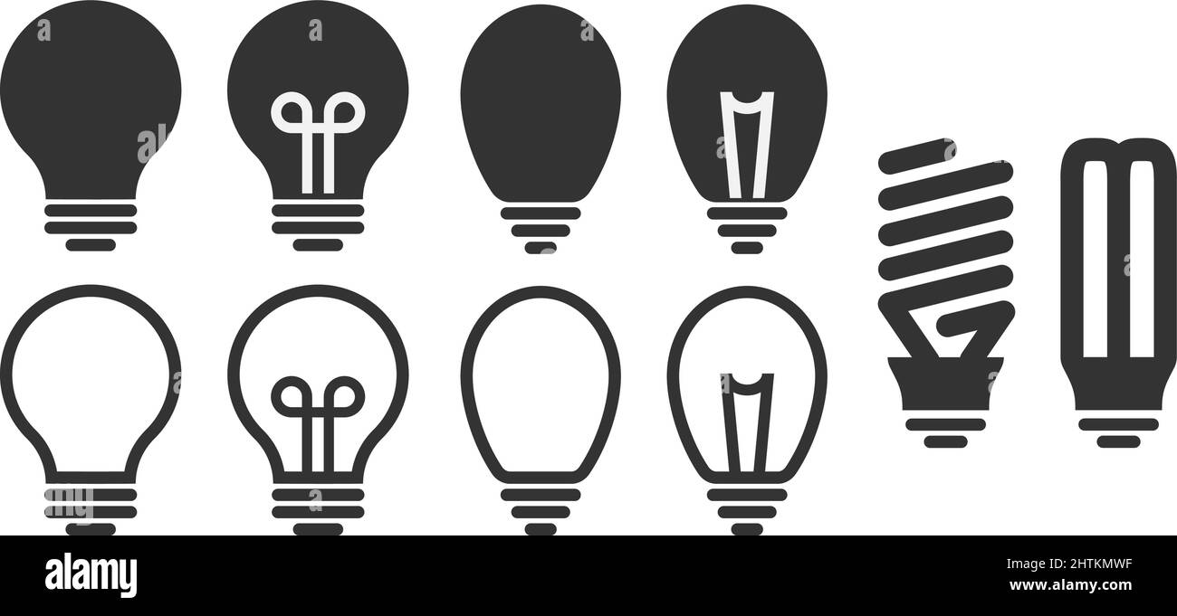 Icon-Set für Glühbirnen, einfache, weiße, flache Symbole für Glühbirnen, Vektorgrafik Stock Vektor