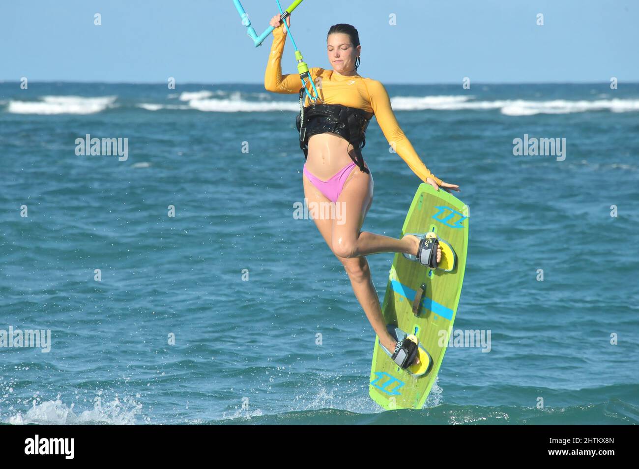 Cabarete, Dominikanische Republik. Lifestyle basiert auf Kitesurfen. Stockfoto